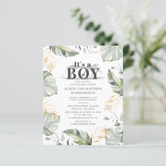Budget Safari Giraffe Botanical Boy Baby Dusche (Stehend Vorderseite)
