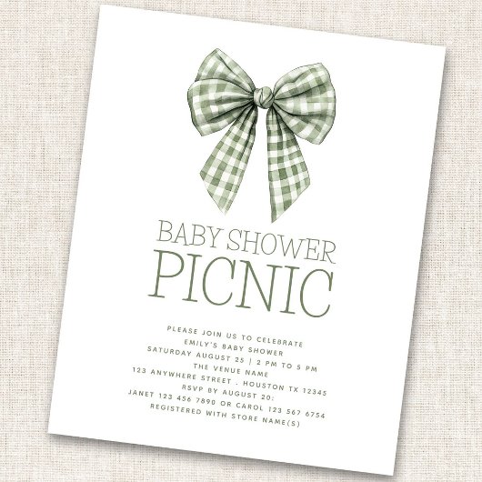 Budget Sage Gingham Bow Baby Shower Picnic