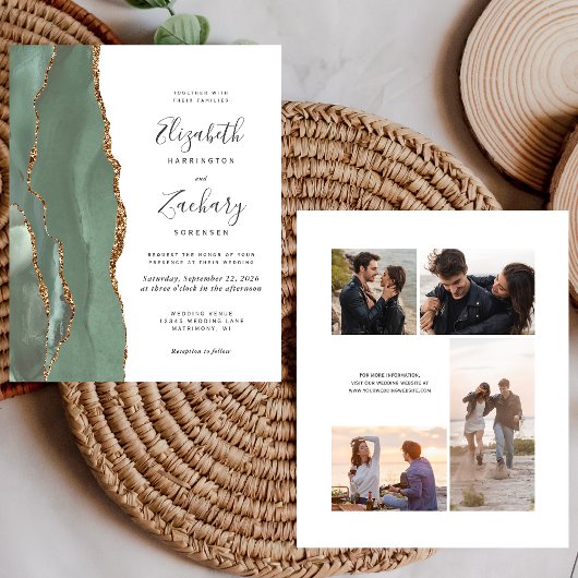 Budget Sage Green 4-Photo Wedding Invite
