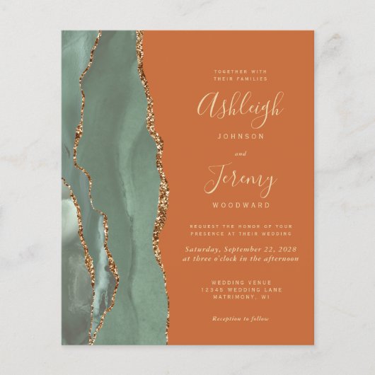 Budget Sage Green Agate Burnt Orange Wedding (Vorderseite)