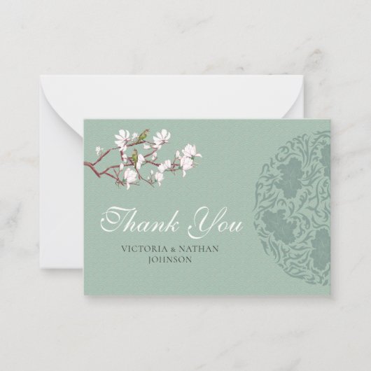 BUDGET Sage Green Chinoiserie Hochzeit Vielen Dank Mitteilungskarte (Vorderseite)