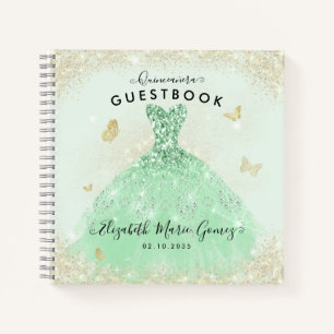 Budget Sage Green Gold Quinceanera Gästebuch Notizblock