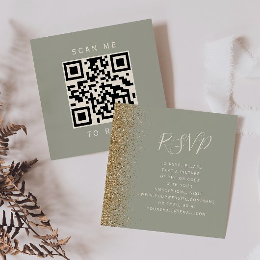 Budget Sage Green Gold Wedding QR Code UAWG Begleitkarte