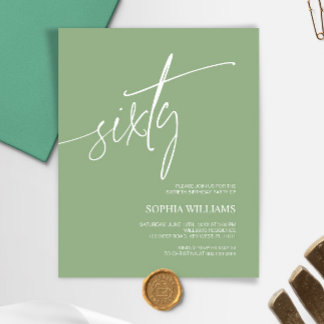 Budget Sage Green Minimal 60. Geburtstag Einladung