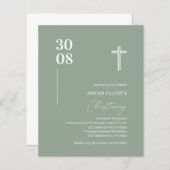 Budget Sage Green Minimalistisch Christening Einla (Vorne/Hinten)