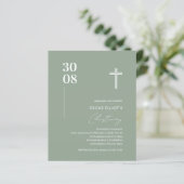 Budget Sage Green Minimalistisch Christening Einla (Stehend Vorderseite)