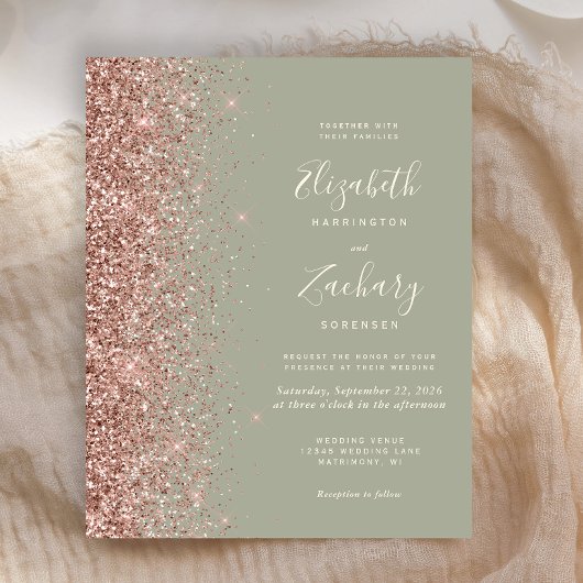 Budget Sage Green Rose Gold Glitzer Hochzeit