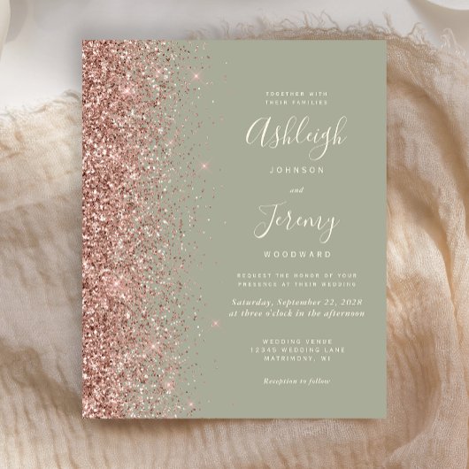 Budget Sage Green Rose Gold Glitzer Hochzeit