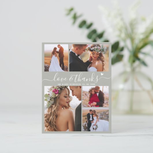 Budget Sage Green Script Foto Hochzeit Vielen Dank Postkarte (Stehend Vorderseite)