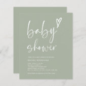 Budget Sage Green Script Heart Baby Showeinladung (Vorne/Hinten)