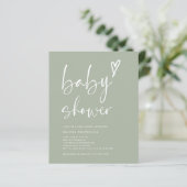Budget Sage Green Script Heart Baby Showeinladung (Stehend Vorderseite)