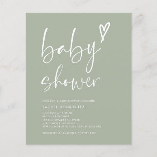 Budget Sage Green Script Heart Baby Showeinladung