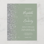 Budget Sage Green Silver Glitzer Hochzeit Einladun (Vorderseite)