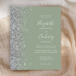 Budget Sage Green Silver Glitzer Hochzeit Einladun