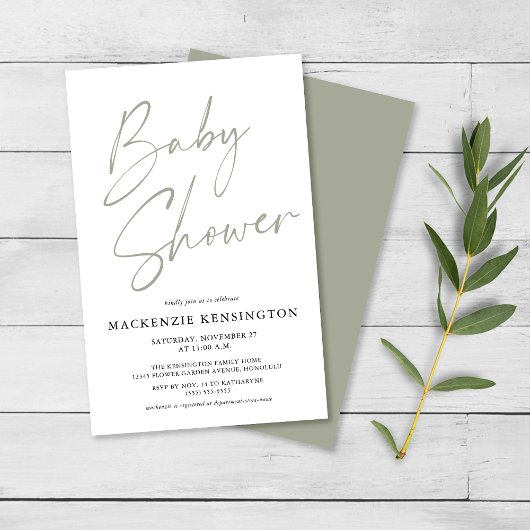 Budget Sage Green Simple Script Baby Dusche FLYER