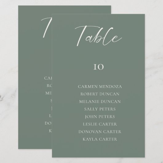 Budget Sage Green Wedding Seating Chart Table Card (Vorne/Hinten)