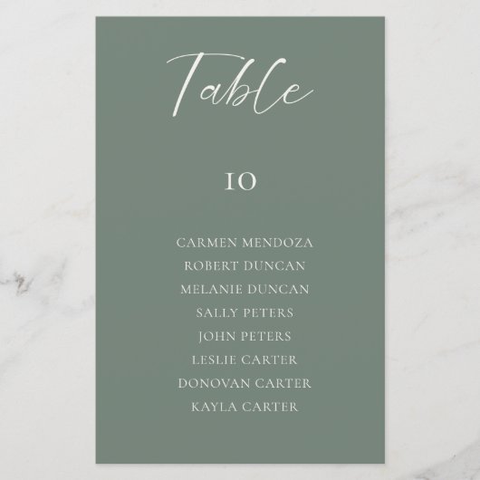Budget Sage Green Wedding Seating Chart Table Card (Vorderseite)