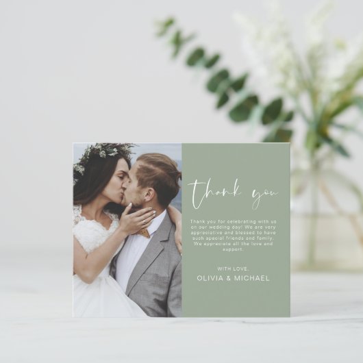 Budget Sage Green Wedding Vielen Dank Foto Card (Stehend Vorderseite)