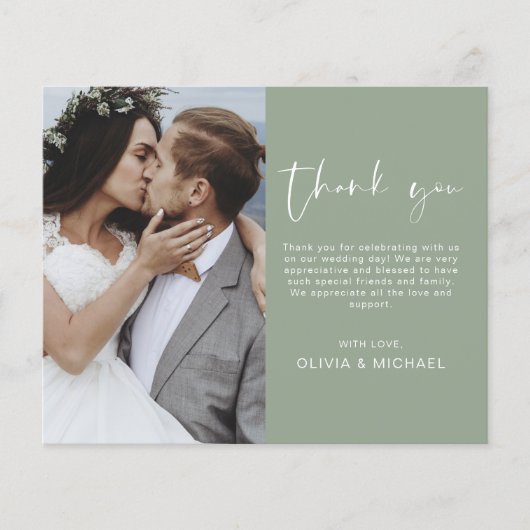 Budget Sage Green Wedding Vielen Dank Foto Card (Vorderseite)