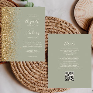 Budget Sage Grün Gold Glitter QR-Code Hochzeit