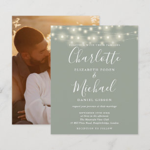 Budget-Sage-Grün-Lichter-Foto-Hochzeitseinladung