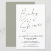 Budget Sage Olive Green Simple Script Baby Dusche (Vorne/Hinten)