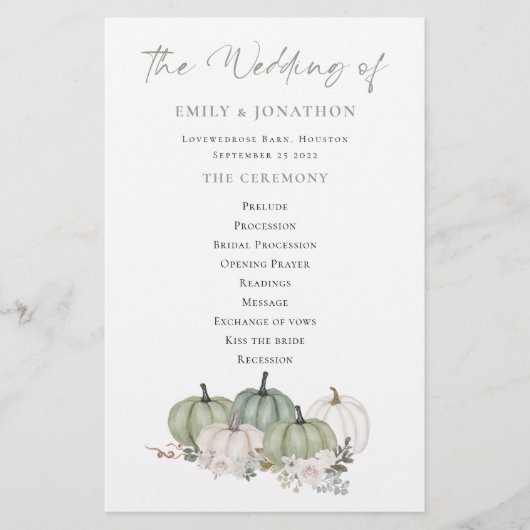 Budget Sage Pumpkins Cream Florals Wedding Program (Vorderseite)