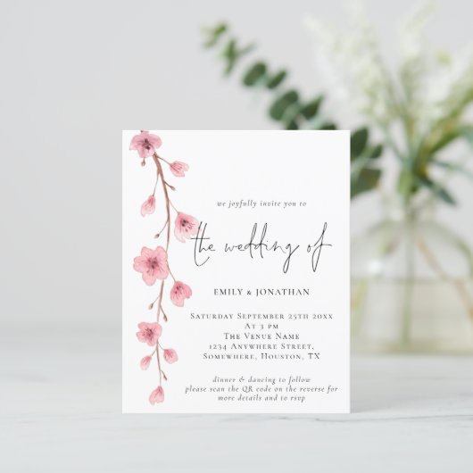 Budget Sakura QR Code Hochzeit Einladung (Stehend Vorderseite)