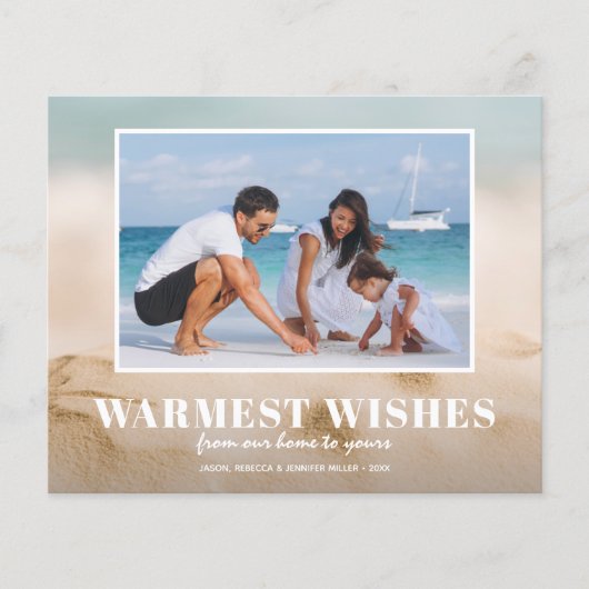 Budget Sand and Sea Beach Foto Weihnachtskarten (Vorderseite)