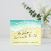 Budget Sandy Beach Ocean Waves New Address Card (Stehend Vorderseite)