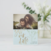 Budget Save Our Date Faux Gold Calligraphy & Photo (Stehend Vorderseite)