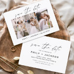 Budget Save the Date 3 Foto Elegante Moderne Flyer<br><div class="desc">Budget Modernes und elegantes Landschaftsbild Horizontal Drei (3) Foto Save the Date Hochzeitsmagnet mit handgeschriebener Schrift Typografie. Der Save the Date einladende Magnet beinhaltet Skripttypografie und schick und schlichtes Design,  mit dem Sie Ihre individuelle Verlobung Fotografie hinzufügen können.</div>