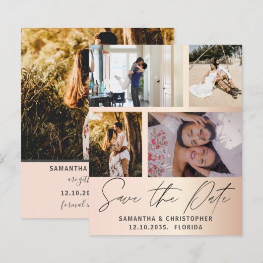Budget Save the Date 4 Foto Rose Gold Einladung (Vorne/Hinten)