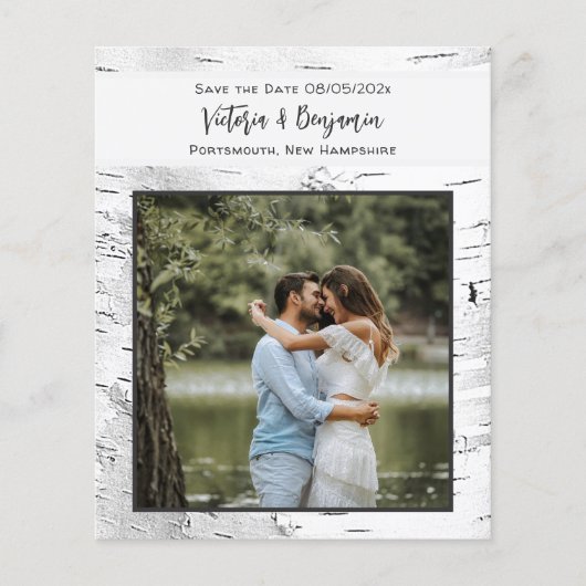 Budget Save the Date Birch Hearts Foto Vertikal Flyer (Vorne)