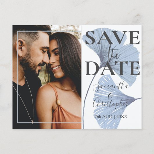 Budget Save the Date Blue Foto Wedding (Vorderseite)