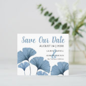 Budget Save the Date Blue & White Foliage Hochzeit (Stehend Vorderseite)