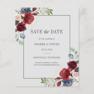 Budget Save the Date Burgund Floral Wasserfarben Flyer