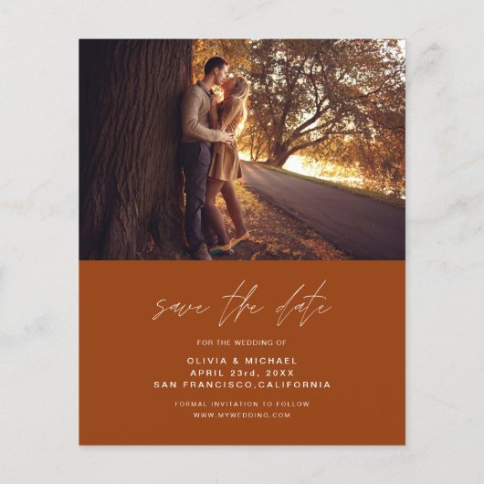 Budget Save the Date Burnt Orange Wedding Foto (Rückseite)