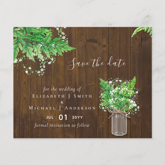 BUDGET Save the Date Fern Greenerity Wedding (Vorderseite)