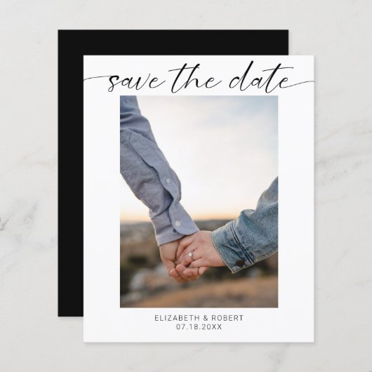 Budget Save the Date Foto Minimal Modernes Skript (Vorne/Hinten)