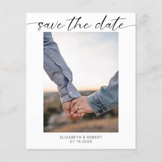 Budget Save the Date Foto Minimal Modernes Skript (Vorderseite)