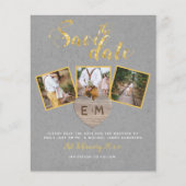 Budget Save the Date Gray Gold Collage (Vorderseite)