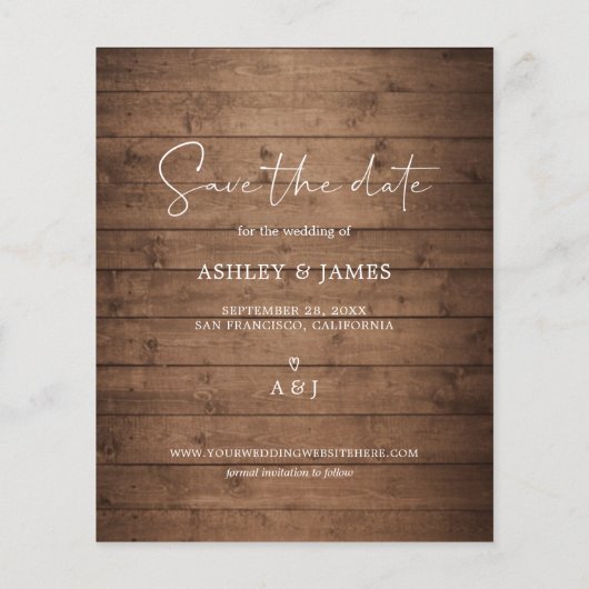 Budget Save the Date Script Barn Wood Foto Flyer (Hinten)