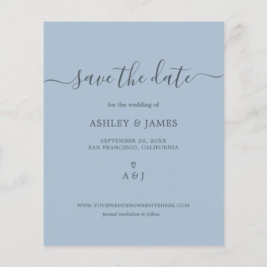 Budget Save the Date Script Blue Foto Flyer (Hinten)