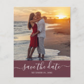 Budget Save the Date Script Burgundy Foto Flyer (Vorne)