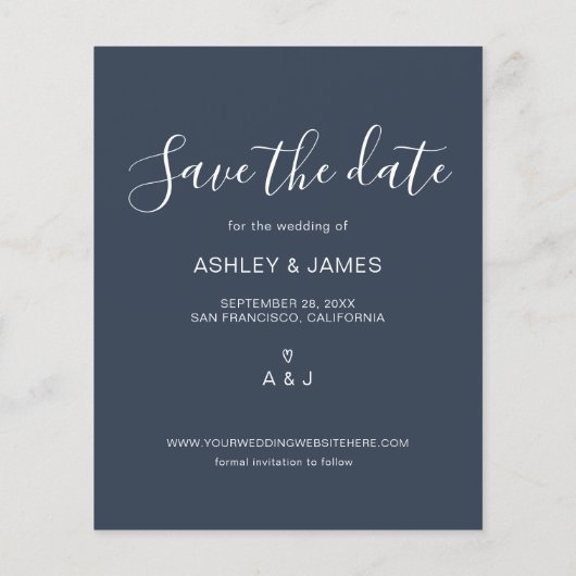 Budget Save the Date Script Dark Blue Foto Flyer (Hinten)
