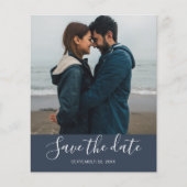 Budget Save the Date Script Dark Blue Foto Flyer (Vorne)