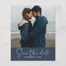 Budget Save the Date Script Dark Blue Foto Flyer