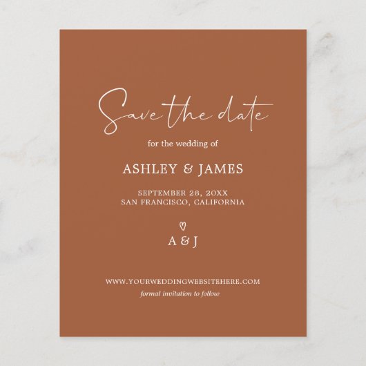 Budget Save the Date Script TerraCotta Foto Flyer (Hinten)