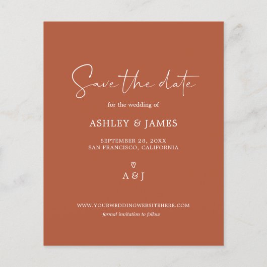 Budget Save the Date Script TerraCotta Foto Flyer (Hinten)